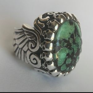 King Baby Studio winged skull ring w/ spotted turquoise .925 sterling silver